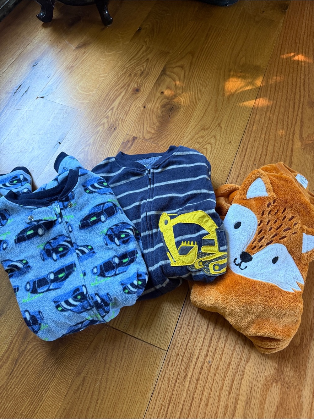 4T Fleece Footed Pajamas Trio - Cars, Digger & Fox Bundle!